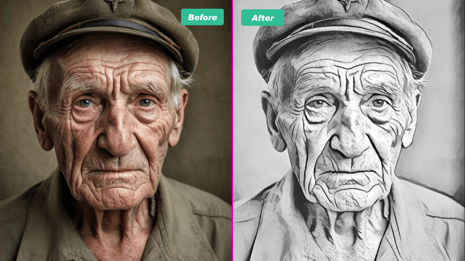 Photo to sketch AI example portrait three